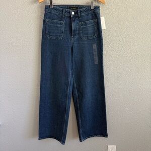 NWT Free Assembly Super High Rise Wide Leg Size 6 Patch Pockets Dark Wash